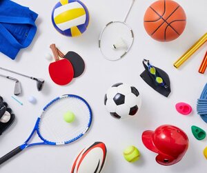 Bild vergr&ouml;&szlig;ern: Grafisches Symbolbild, das das Thema Sport durch dynamische Figuren und Sportutensilien visuell darstellt.