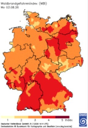 Waldbrandgefahrenindex f&uuml;r den 3. August 2026