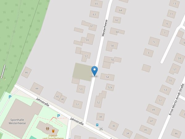 Ein Kartenausschnitt zeigt ein Wohngebiet mit H&auml;usern. Ein blauer Standort-Marker steht in der Stra&szlig;e Westerheese. Am unteren Bildrand verl&auml;uft die Jahnstra&szlig;e.